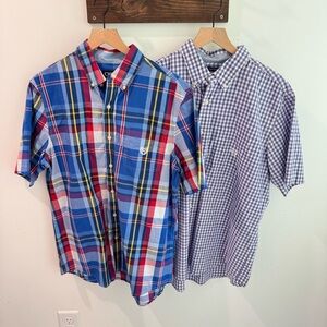 Mens Chaps Ralph Lauren Short Sleeve Plaid Button Up Shirt Bundle X2 Large